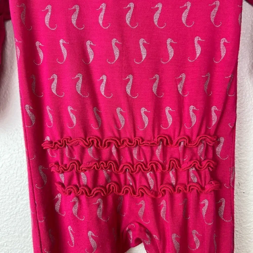 KicKee Pants Prickly Pear Mini Seahorses Muffin Ruffle Coverall with Zipper